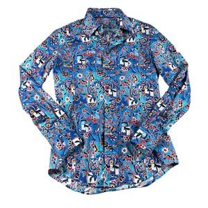 COTON DOUX Blue Long Sleeve Colorful Retro Button Down Shirt 38/15 Men's Funky